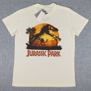 JURASSIC PARK Mens Cream T-shirt Size XS Casual Short Sleeve Sunset Tee Top NWT